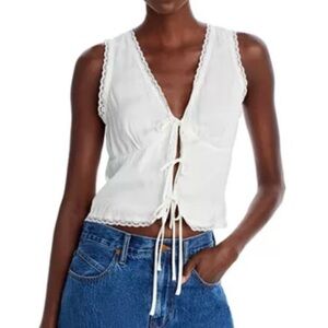 Aqua Cream Lace Tie-Front Blouse